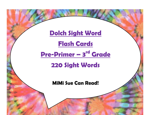 220 Dolch Sight Word Flash Cards Pre-Primer - 3rd (Tie Dye Purple Lettering)