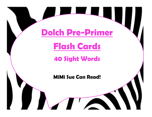 Dolch Pre-Primer Sight Word Flash Cards (Zebra with Hot Pink Lettering)