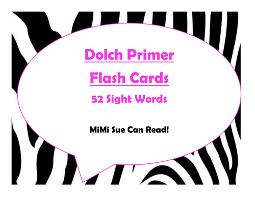 Dolch Primer Sight Word Flash Cards (Zebra with Hot Pink Lettering)