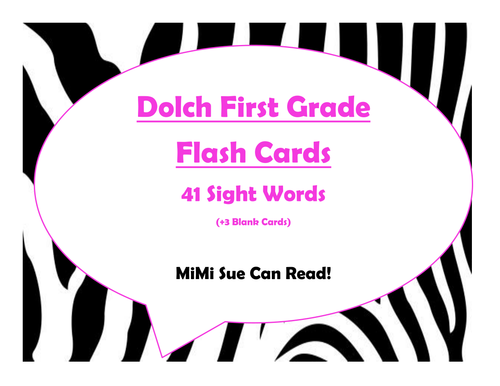 Dolch First Grade Sight Word Flash Cards (Zebra with Hot Pink Lettering)