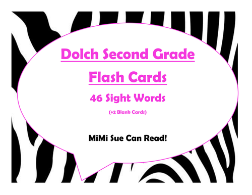 Dolch Second Grade Sight Word Flash Cards (Zebra with Hot Pink Lettering)