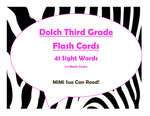 Dolch Third Grade Sight Word Flash Cards (Zebra with Hot Pink Lettering)