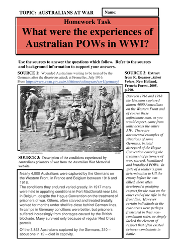 What were the experiences of Australian Prisoners of War in World War I?