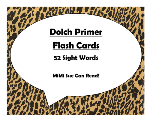 Dolch Primer Sight Word Flash Cards (Cheetah/Leopard with Black Lettering)