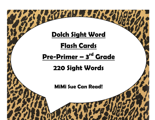 220 Dolch Sight Word Flash Cards Pre-Primer - 3rd (Cheetah/Leopard Black)