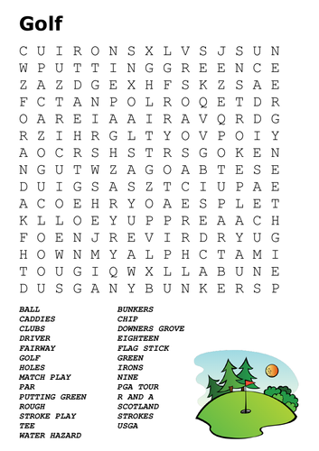 Golf Word Search By Sfy773 Teaching Resources Tes