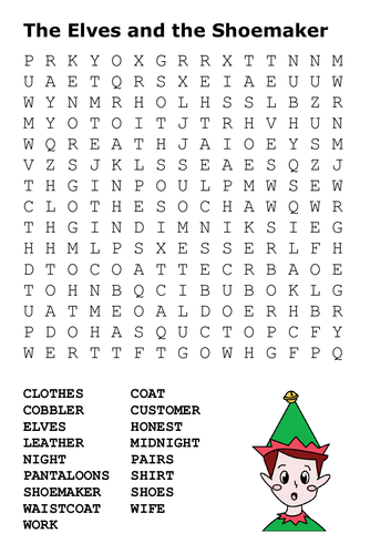 The Elves And The Shoemaker Word Search And The Story Teaching Resources