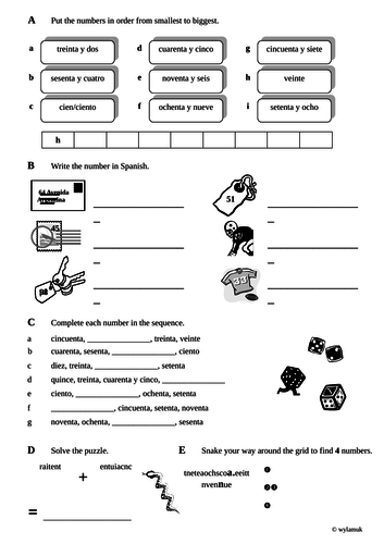 Spanish Numbers Practice 1 100 Teaching Resources