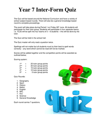 Year 7 Inter-form Competition Folder