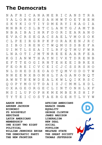 The Democratic Party (USA) Politics Word Search