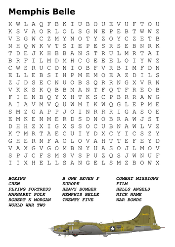 Memphis Belle World War Two Word Search