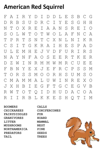 American Red Squirrel Word Search