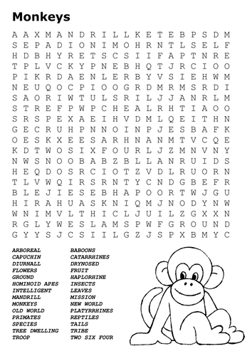 Monkeys Word Search