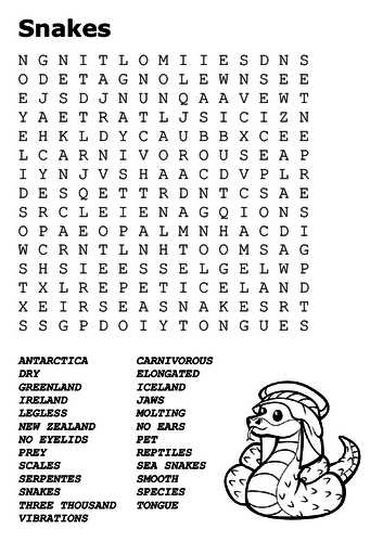 Snakes Word Search
