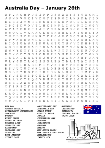 Australia Day Word Search