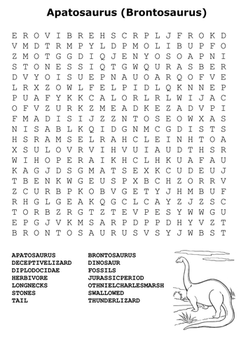 Apatosaurus (Brontosaurus) Word Search