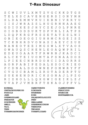 T-Rex Dinosaur Word Search