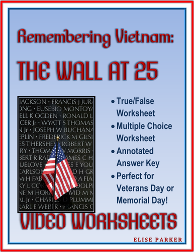 Remembering Vietnam -- Vietnam Memorial Video Worksheets -- Perfect for Veterans Day / Memorial Day