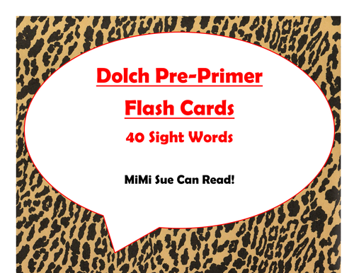 Dolch Pre-Primer Sight Word Flash Cards (Cheetah/Leopard with Red Lettering)
