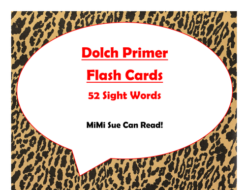 Dolch Primer Sight Word Flash Cards (Cheetah/Leopard with Red Lettering)
