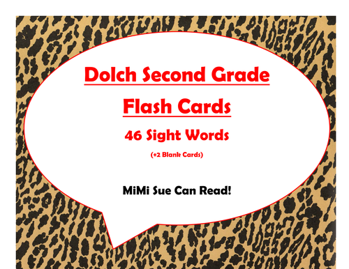 Dolch Second Grade Sight Word Flash Cards (Cheetah/Leopard with Red Lettering)