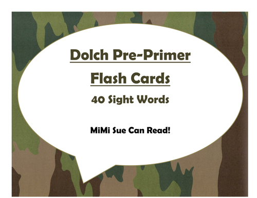 Dolch Pre-Primer Sight Word Flash Cards (Camo)