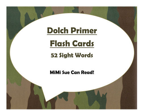 Dolch Primer Sight Word Flash Cards (Camo)