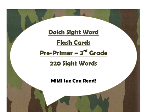 220 Dolch Sight Word Flash Cards Pre-Primer - 3rd Grade (Camo)