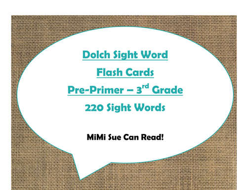 220 Dolch Sight Word Flash Cards Pre-Primer - 3rd Grade (Burlap and Turquoise)