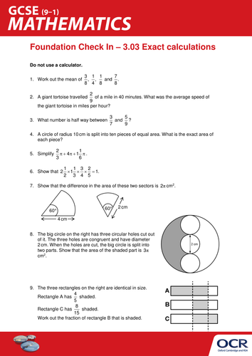 OCR Maths: Foundation GCSE - Check In Test 3.03 Exact calculations
