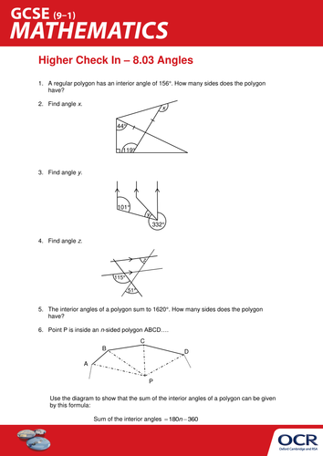 OCR Maths: Higher GCSE - Check In Test 8.03 Angles