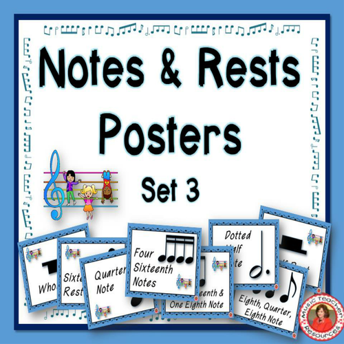 Music Classroom Decor Set: Notes and Rests Poster Set 3