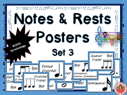 MUSIC DECOR: Notes and Rests Posters Set 3 British Terminology