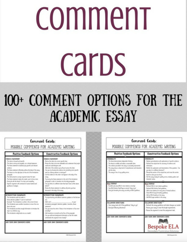 Comment Cards for Academic Essays:  Helping Students Give Quality Feedback