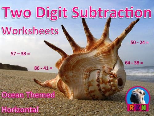 Two Digit Subtraction Worksheets - Ocean Themed - Horizontal