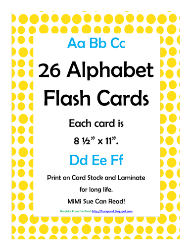 Alphabet Flash Cards/Bulletin Board Signs (Bright Yellow Dots) (Large ...