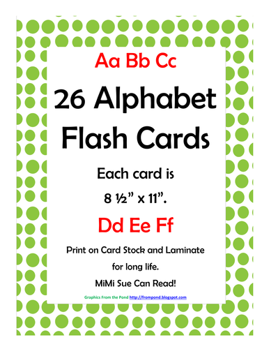 Alphabet Flash Cards/Bulletin Board Signs (Bright Green Dots) (Large)