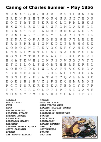 Caning of Charles Sumner Word Search