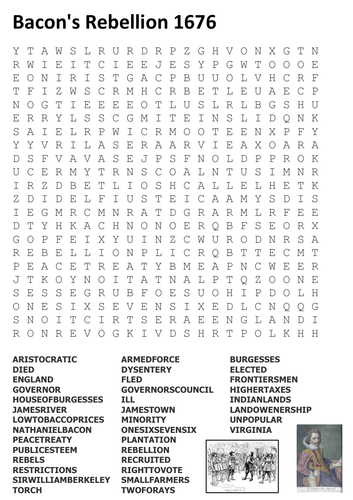 Bacons Rebellion 1676 Word Search