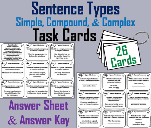 Simple, Compound, and Complex Sentences Task Cards