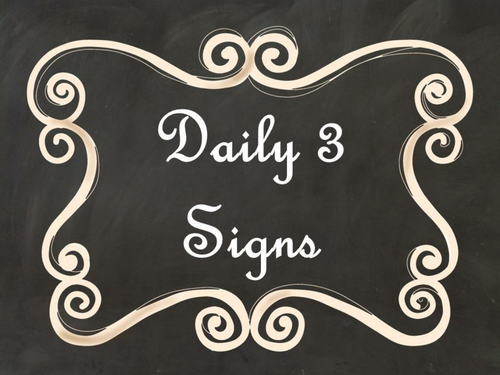 Daily 3 (Three) Math Signs/Posters (Black Chalkboard/Curly Frames Theme)