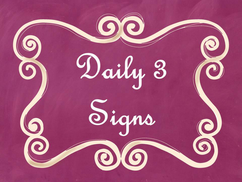 Daily 3 (Three) Math Signs/Posters (Pink Chalkboard/Curly Frames Theme)