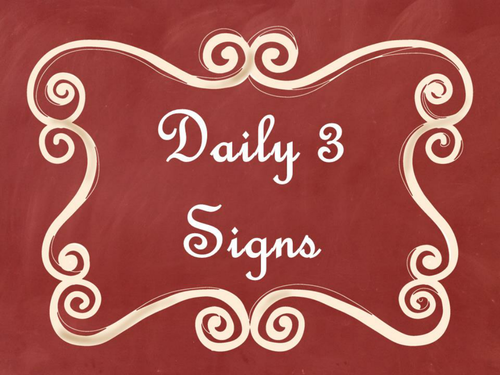 Daily 3 (Three) Math Signs/Posters (Red Chalkboard/Curly Frames Theme)