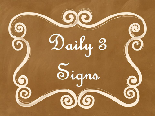 Daily 3 (Three) Math Signs/Posters (Ombre Chalkboard/Curly Frames Theme)