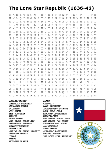 The Lone Star Republic (1836-46) Word Search