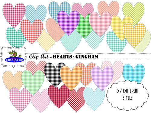 Hearts - Gingham - Clip Art