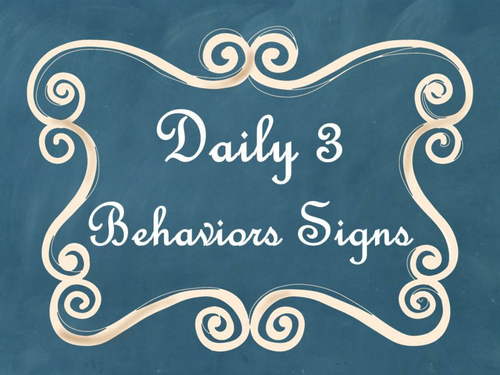 Daily 3 MATH Behaviors Anchor Charts/Posters (Blue Chalkboard/Curly Frame)