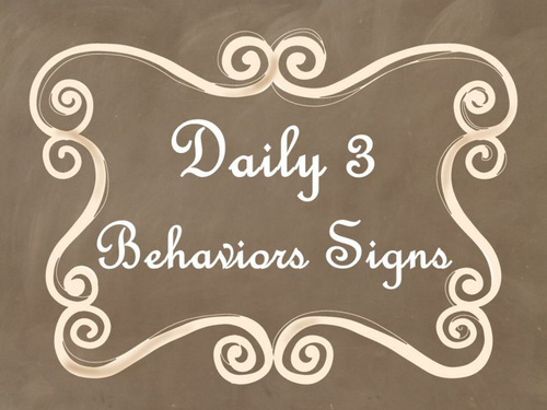 Daily 3 MATH Behaviors Anchor Charts/Posters (Brown Chalkboard/Curly Frame)