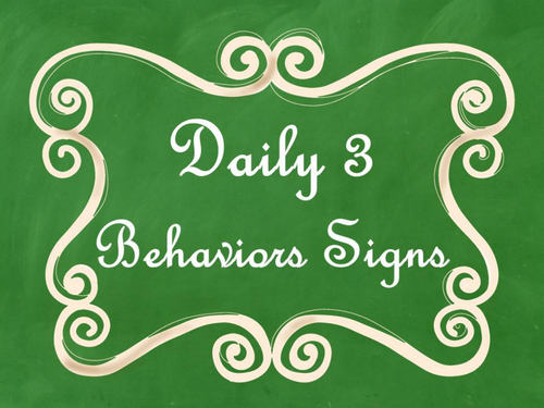 Daily 3 MATH Behaviors Anchor Charts/Posters (Green Chalkboard/Curly Frame)