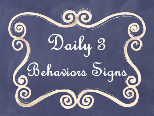 Daily 3 MATH Behaviors Anchor Charts/Posters (Navy Chalkboard/Curly Frame)
